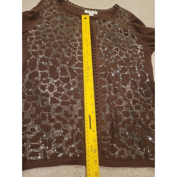 Coldwater Creek Cardigan Sweater Set W/Tank Brown Sequin 3/4 Sleeve Women's Lg - Picture 9 of 12